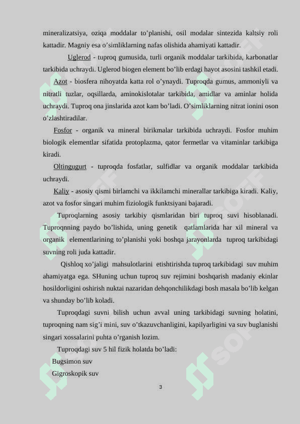 Tuproq-mineral elementlar manbai. Tuproq eritmasi, uning tarkibi va mineral elementlarning yutilish mexanizmi 2