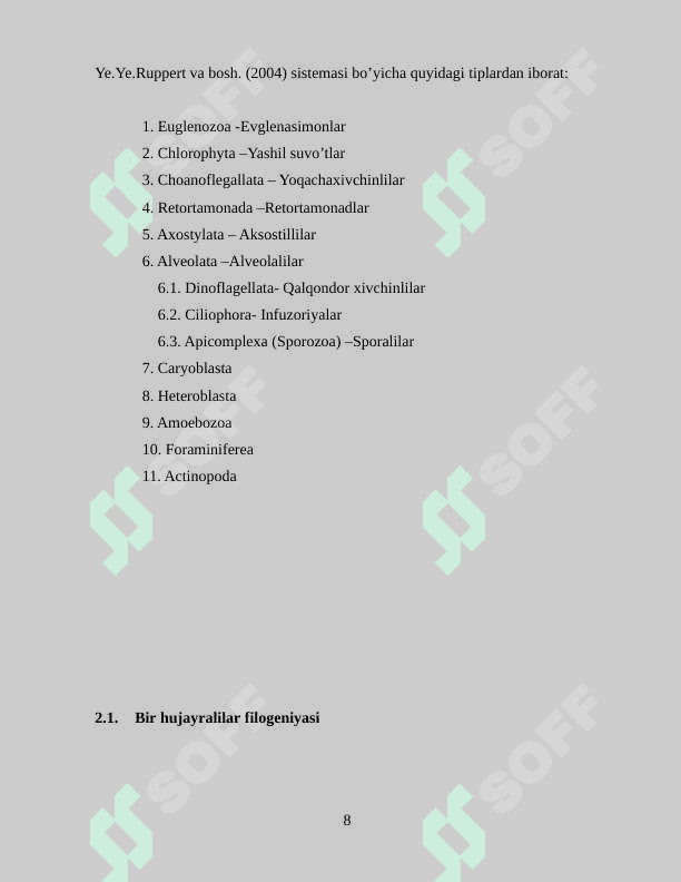 UMIRTQASIZ HAYVONLAR KELIB CHIQISHIDA FILOGENETIK BOG‘LIQLIGI 8