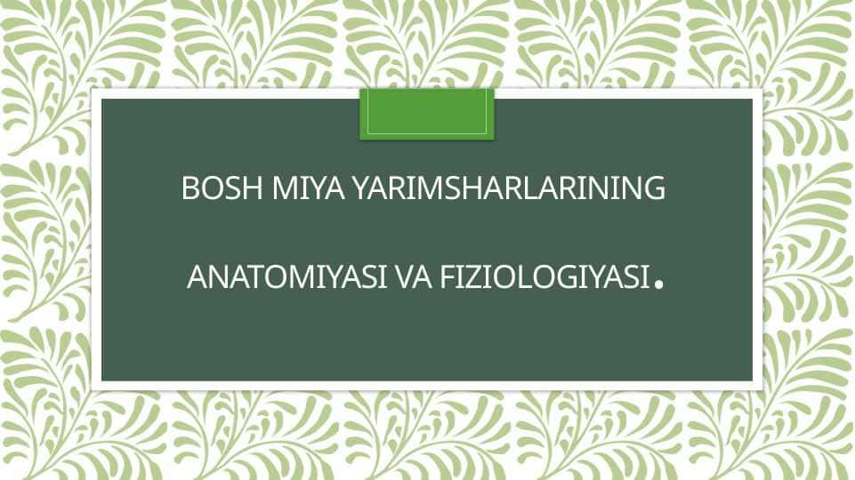 Bosh miya yarimsharlarining anatomiyasi va fiziologiyasi. 1
