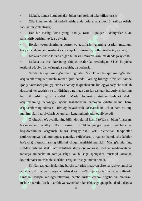 SAVODNI O'RGATISHDA SINFDAN TASHQARI O'QISHNI TASHKIL QILISH 8