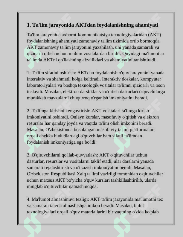 Taʼlim jarayonida axborot kommunikatsiya texnologiyalaridan foydalanib darsni tashkil etish 2