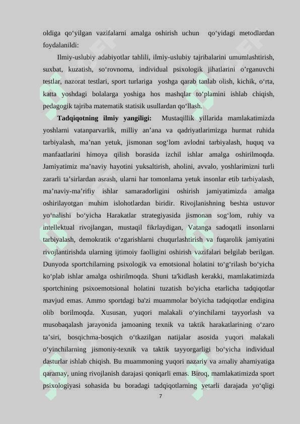 YENGIL АTLETIKА BILАN SHUG’ULLАNUVCHI 13-14 YOSHLI SPORTCHILАRNING INDIVIDUАL PSIXOLOGIK XUSUSIYАTLАRINI O’RGАNISH VА TАKOMILLАSHTIRISH 7