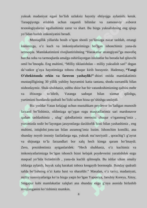 Yangi O’zbekistonning milliy g’oyasini yaratish davr talabi 8