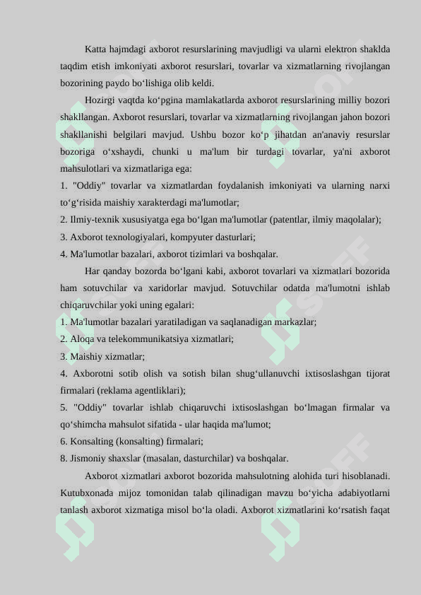Jahon axborot xizmatlari bozori va uning rivojlanish bosqichlari 8