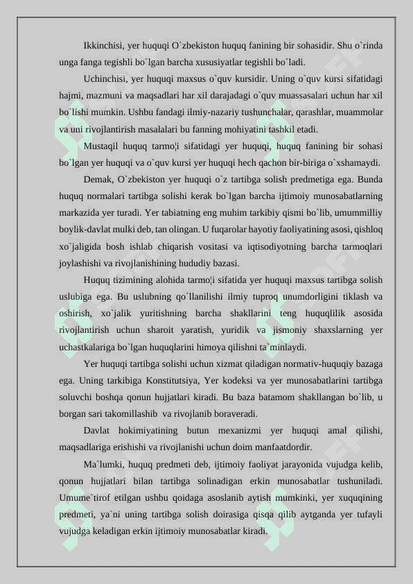 Yer huquqiy munosabatlar obyekti sifatida. 3