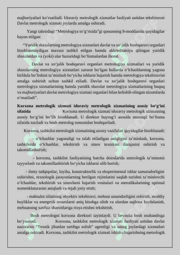 YURIDIK SHAXSLARNING METROLOGIYA XIZMATI VA METROLOGIK XIZMAT KOʻRSATISH SHARTNOMASINING QONUNIY 3