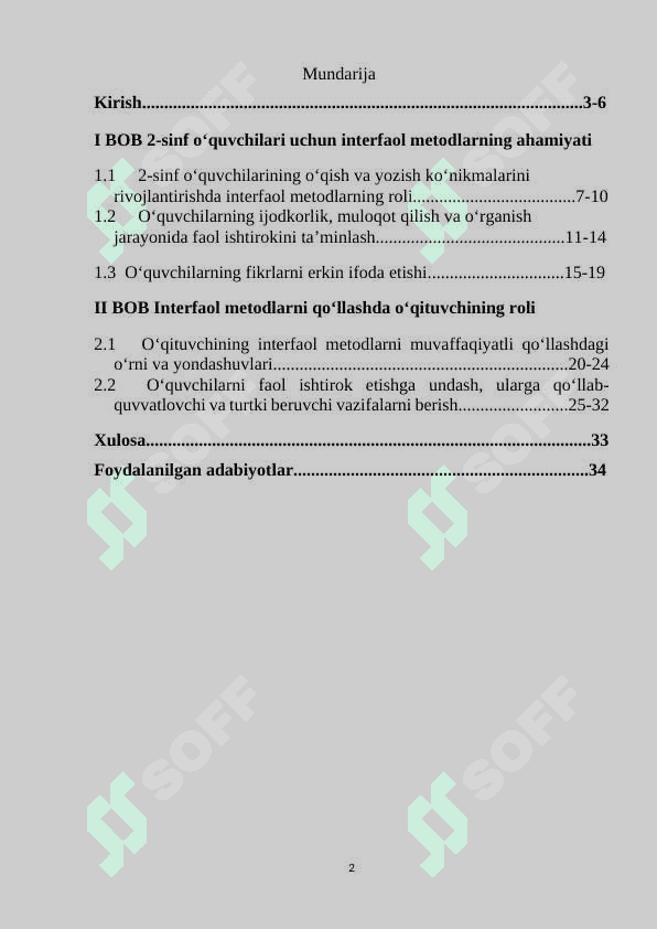 2-sinf o’qish savodxonligi darslarida interfaol metodlardan foydalanish 2
