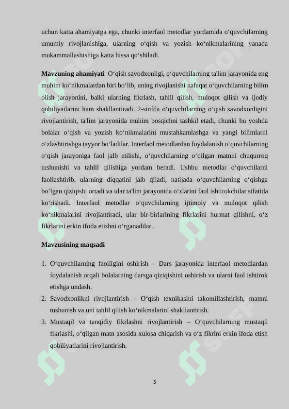 2-sinf o’qish savodxonligi darslarida interfaol metodlardan foydalanish 5