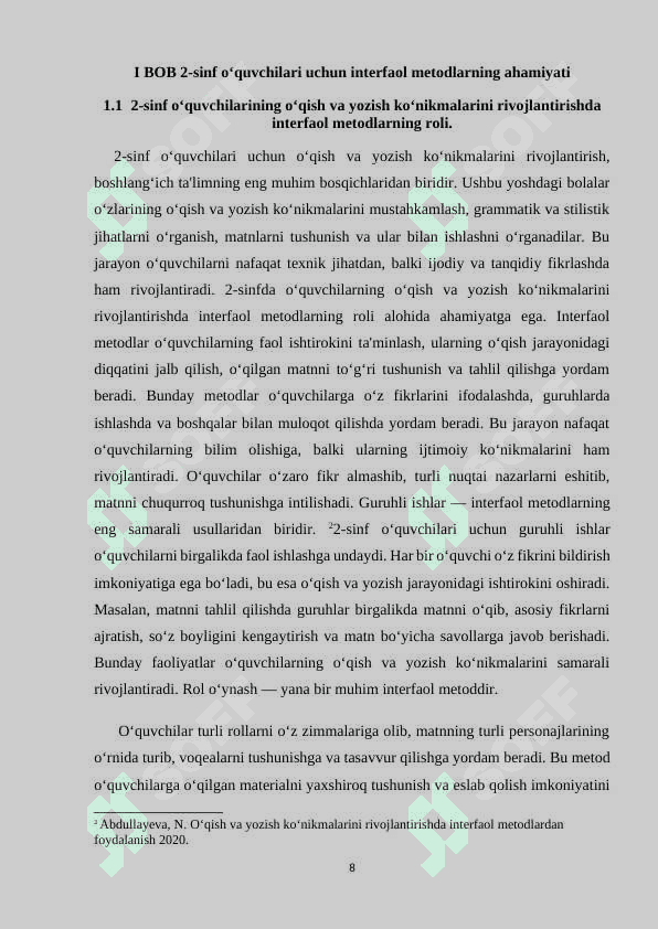 2-sinf o’qish savodxonligi darslarida interfaol metodlardan foydalanish 8