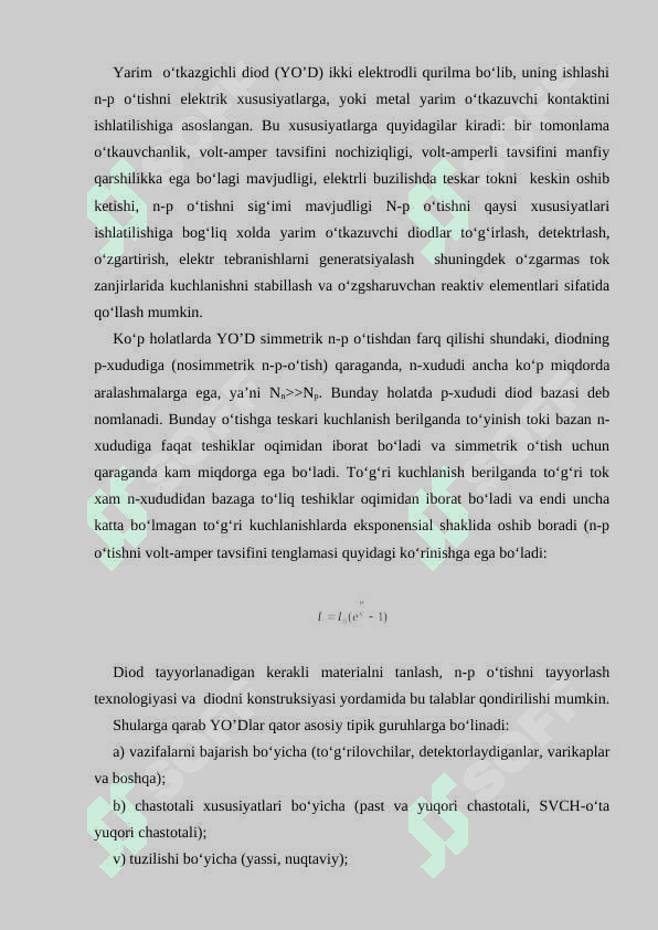 Oddiy yarim o‘tkazgichli elementlar. Yarim o‘tkazgichli diodlar 2