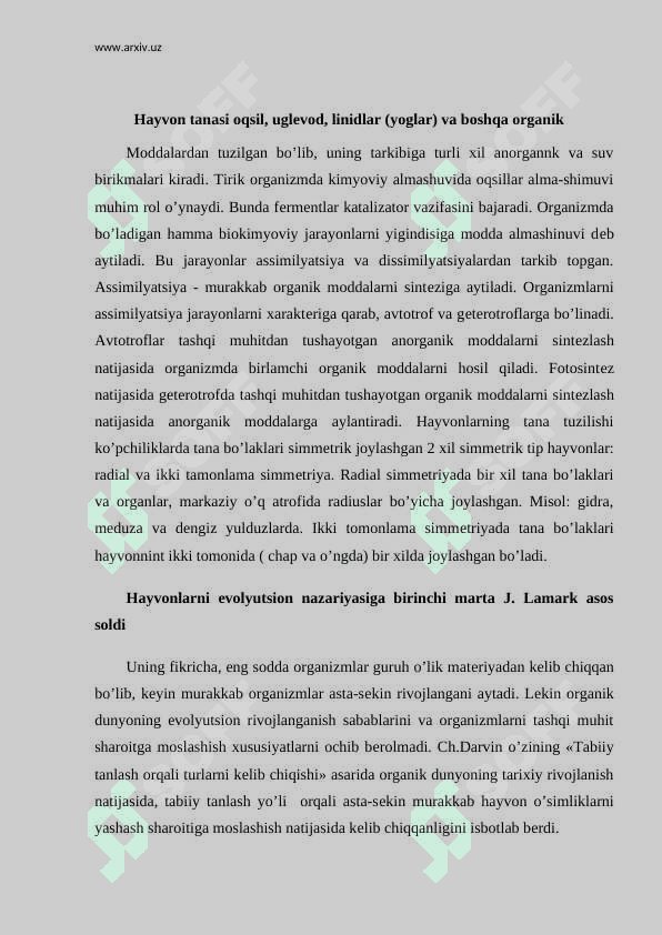 hayvon-organizmlarining-tuzilish-xususiyatlari-evolyutsiya-nazariyasi-antogenez-va-filogenez-hayvonlarning-klassifikatsiyasi 2