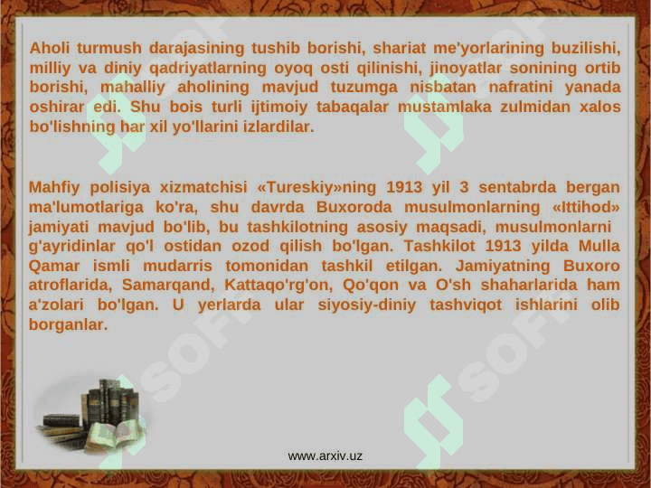Jadid ma`rifatparvarlarining o`lka  ijtimoiy-ma`naviy hayotida tutgan o`rni (Munavvar Qori, Fitrat, Behbudiy, Avloniy va boshqa) 5