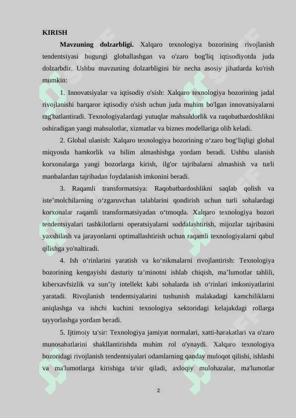 XALQARI TEXNOLOGIYA BOZORI RIVOJLANISH MUAMMOLARI 2