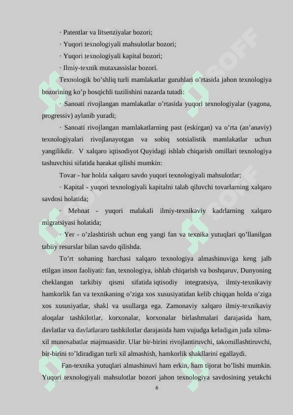 XALQARI TEXNOLOGIYA BOZORI RIVOJLANISH MUAMMOLARI 6