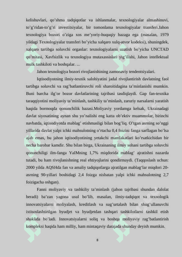 XALQARI TEXNOLOGIYA BOZORI RIVOJLANISH MUAMMOLARI 8