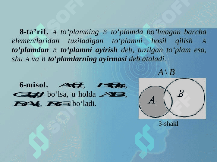 to'plamlar ustida amallar. eyler-venn diagrammasi 4