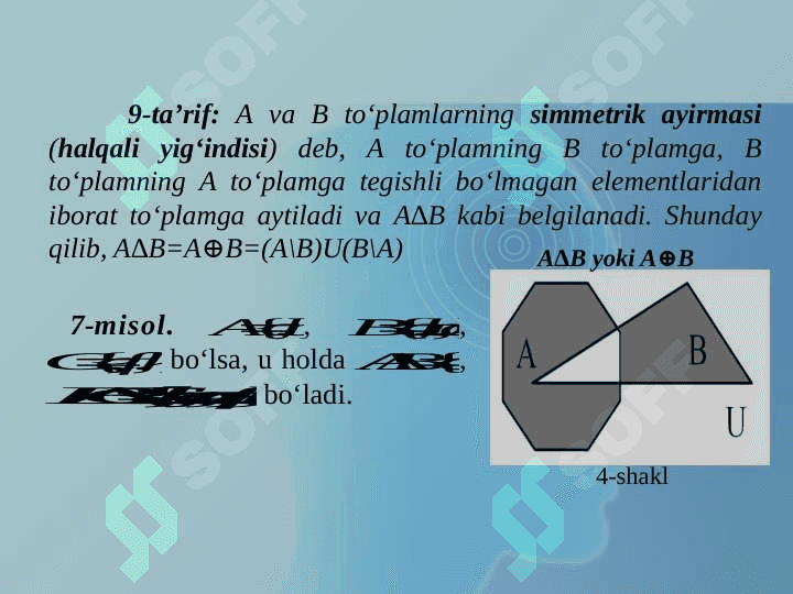 to'plamlar ustida amallar. eyler-venn diagrammasi 5