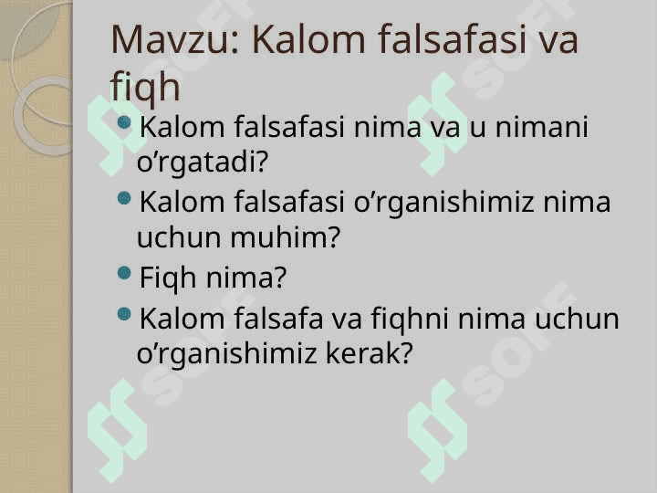 Falsafa . Kalom falsafasi va fiqh 2