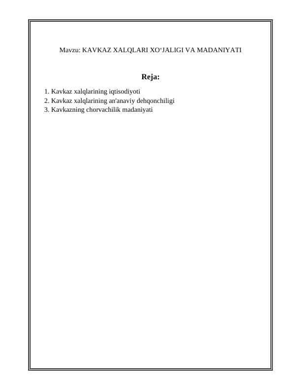 KAVKAZ XALQLARI XOʻJALIGI VA MADANIYATI