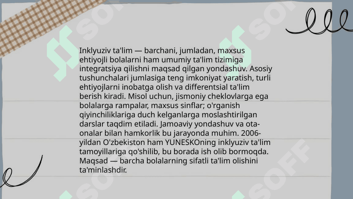 Inklyuziv taʼlim kursining predmeti obyekti tamoyillari, maqsad va vazifalari 3