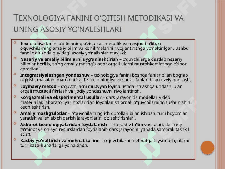 Texnologiya va uni o'qitish metodikasining nazariy va amaliy asoslari. 20test va 30 glossary 5