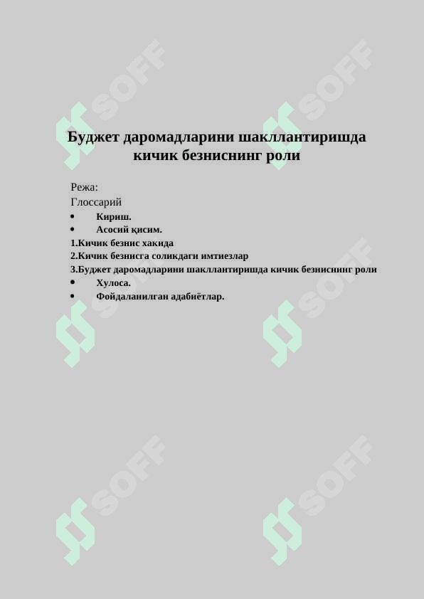 Буджет даромадларини шакллантиришда кичик безниснинг роли 2