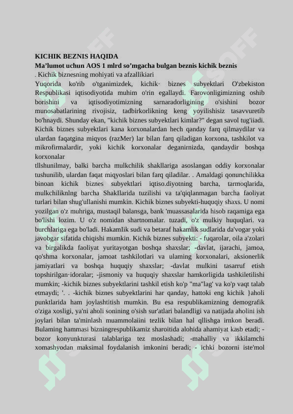 Буджет даромадларини шакллантиришда кичик безниснинг роли 6