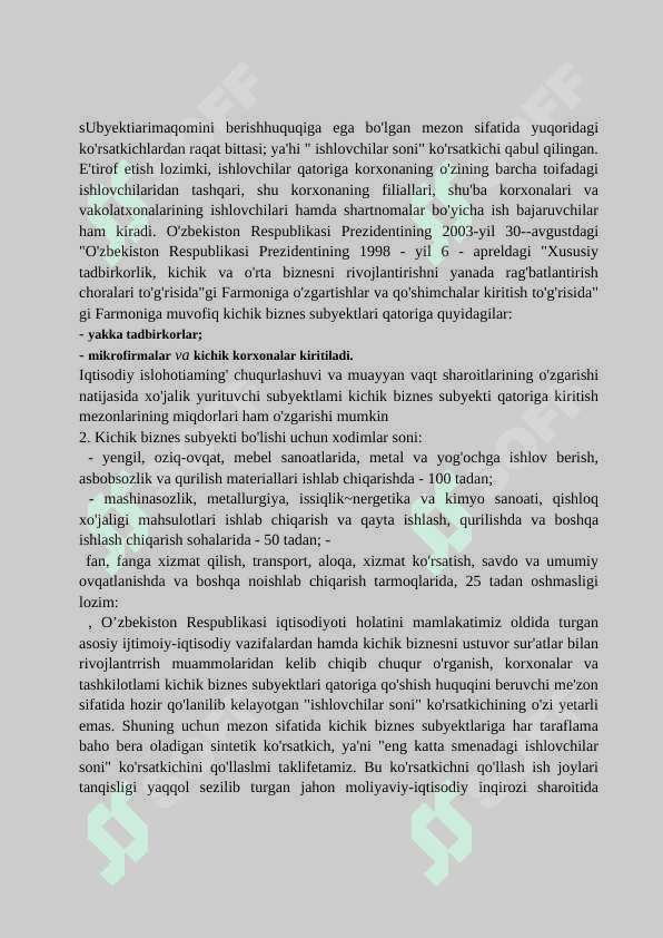 Буджет даромадларини шакллантиришда кичик безниснинг роли 8