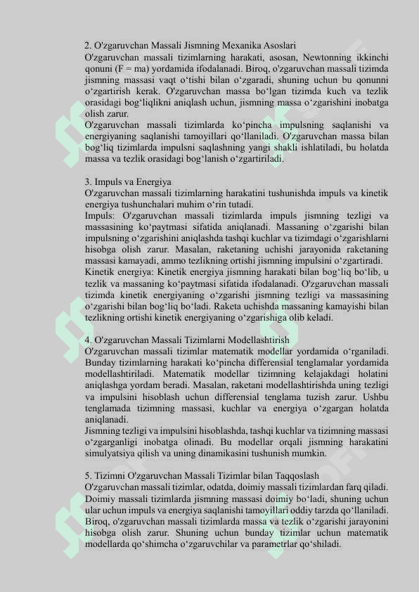 O'zgaruvchan massali jismning harakati Referat 2