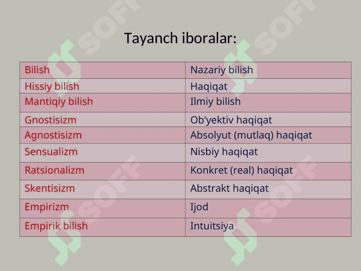 BILISH NAZARIYASI BILISH YO`NALISHLARI VA MUAMMOLARI 2