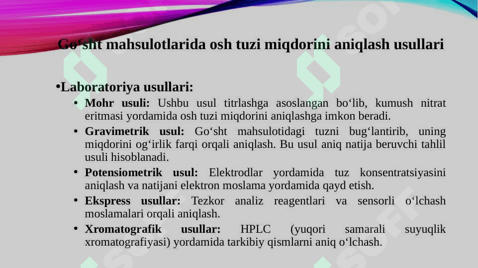 Go'sht maxsulotlarida osh tuzi miqdorini aniqlash 4