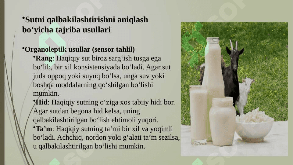 Sutni qalbakilashtirishga qarshi olib boriladigan tajriba usullari. 4
