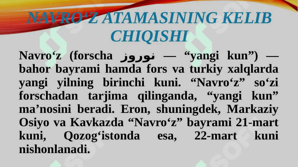 NAVRO`Z YANGILANISH VA YASHARISH BAYRAMI 2