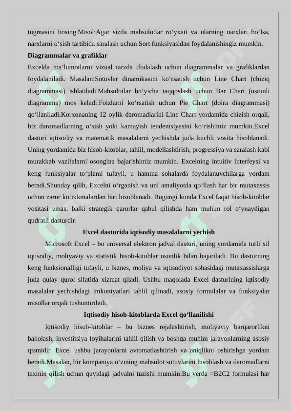 Excel dasturida iqtisodiy masalalarni yechish. Excel dasturida matemtik masalalarni yechish. Progressiya. Saralash amali. 4