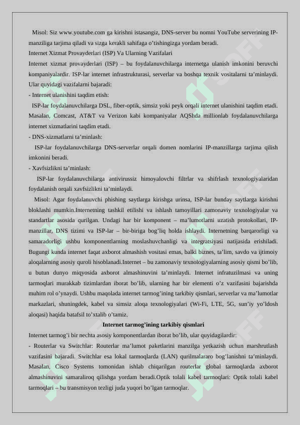 Internet tarmog‘i va uning tashkil etilishi. 7