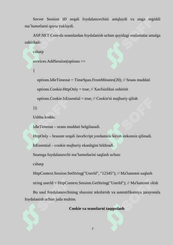 ASP.NET CORE DA COOKIE-FAYLLAR VA SEANSLARNI BOSHQARISH USULLARI. 7