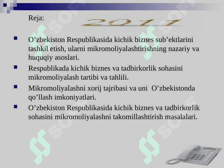 O’zbеkiston Rеspublikasida kichik biznеs va tadbirkorlik sohasini mikrokreditlash va uni takomillashtirish. 2