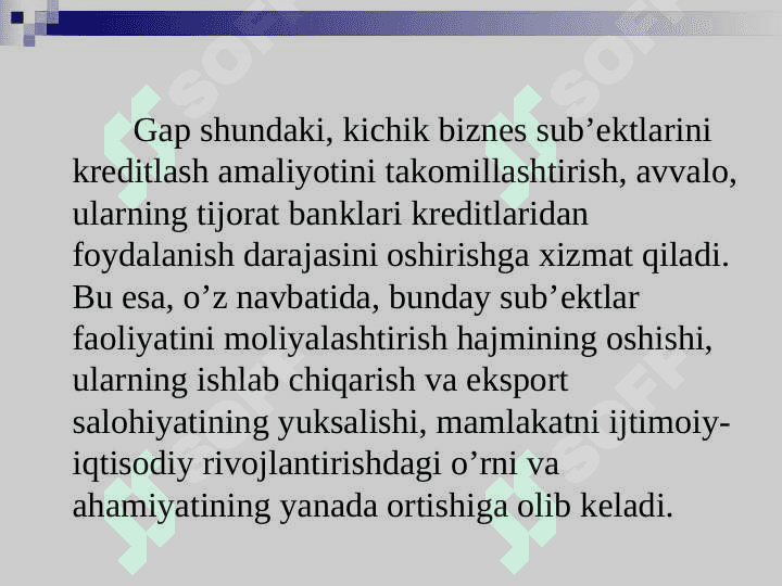 O’zbеkiston Rеspublikasida kichik biznеs va tadbirkorlik sohasini mikrokreditlash va uni takomillashtirish. 5
