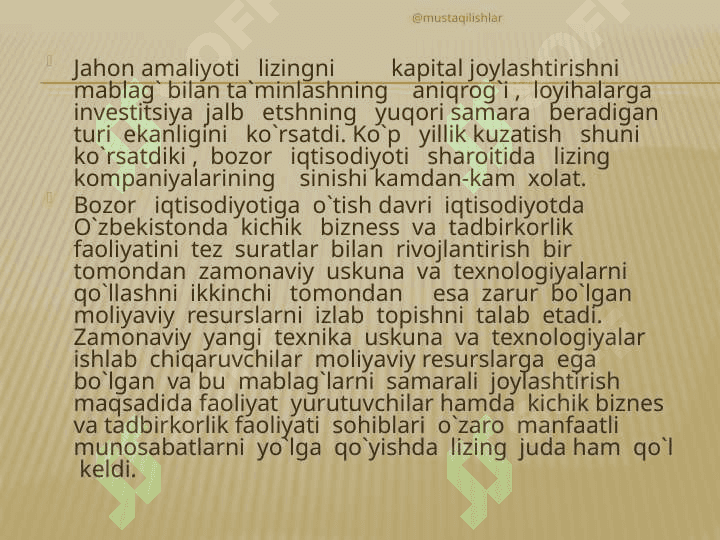 Lizing  munosabatlari  va  ularni  rivojlantirish istiqbollari 3