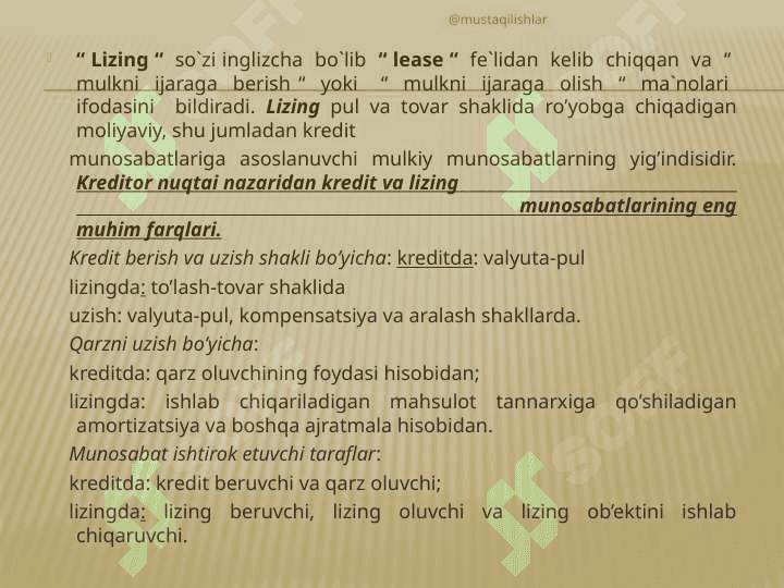 Lizing  munosabatlari  va  ularni  rivojlantirish istiqbollari 4
