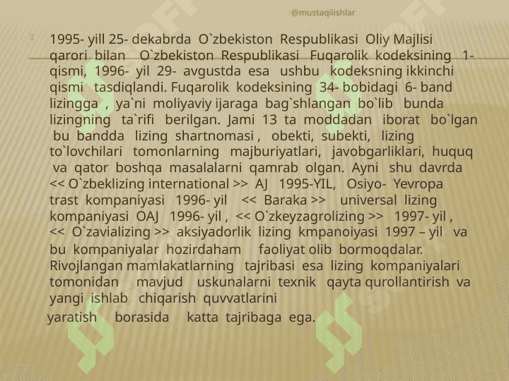 Lizing  munosabatlari  va  ularni  rivojlantirish istiqbollari 8