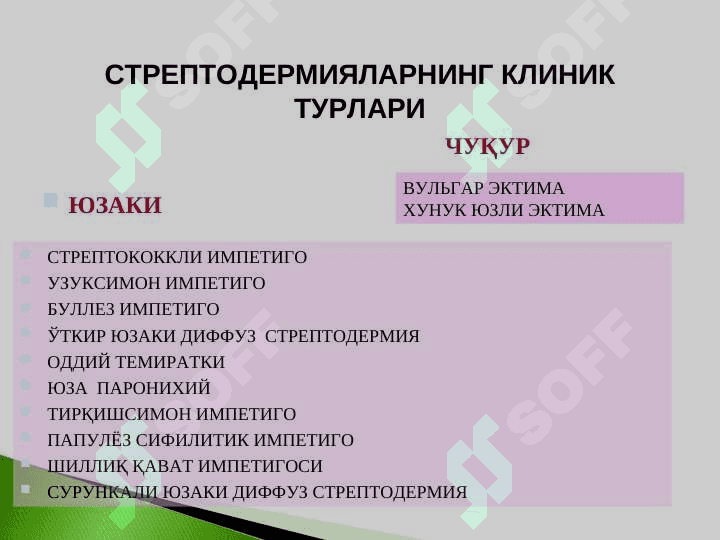 Тренинг юқумли касалликлари. Пиодермиялар, дерматозоонозлар, микозлар. 8