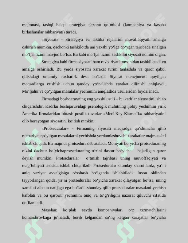 Strategik rejani amalga oshirish va nazorat qilish mavzusida tayyorlangan mustaqil ish 3