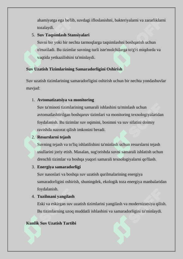 Kunlik suv uzatish tartibi 8