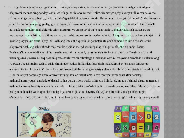 Boshlangʻich  sinflarda matematikadan labaratoriya ishlari va ularni tashkil qilish metodikasi (3 sinf misolida). 2