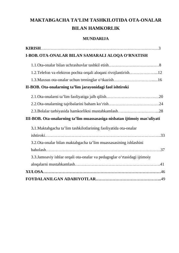 MAKTABGACHA TA’LIM TASHKILOTIDA OTA-ONALAR BILAN HAMKORLIK
