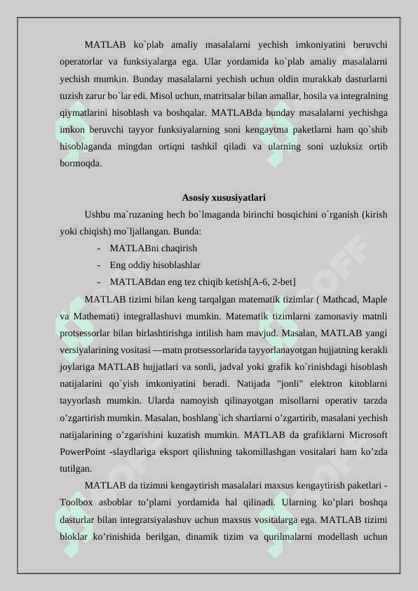 Matlab dasturini murakkab  masalalarini yechish. 4