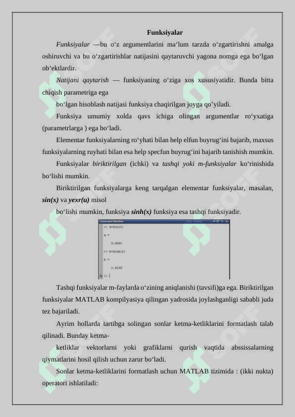 Matlab dasturining imkoniyatlari. 2
