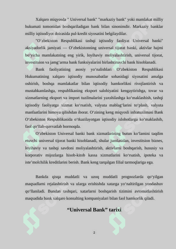 Universal bank amaliyot hisoboti 2