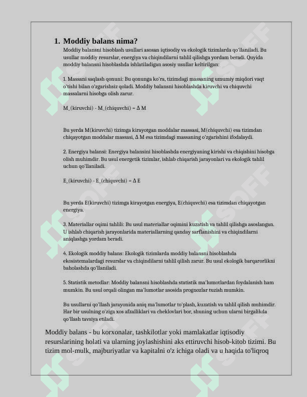 MODDIY BALÀNSNI HISOBLASH USULLARI 2